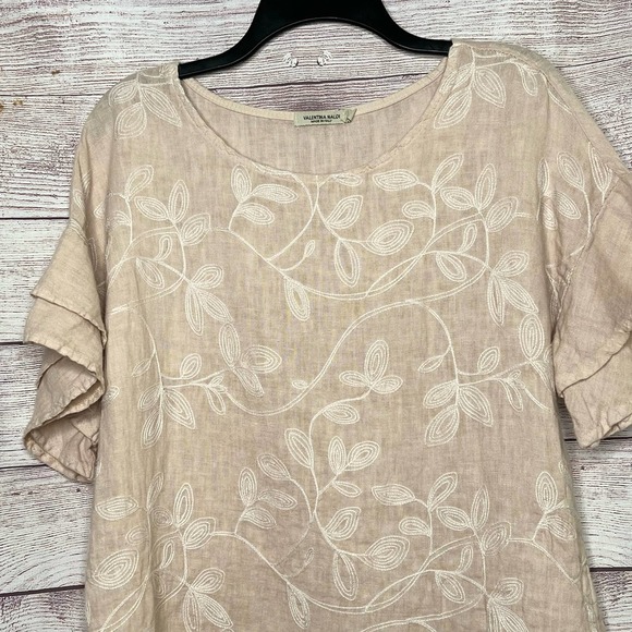 Linen Top Valentina Naldi Made in Italy Blush Embroidered Ruffle Sleeve Large - Picture 4 of 6